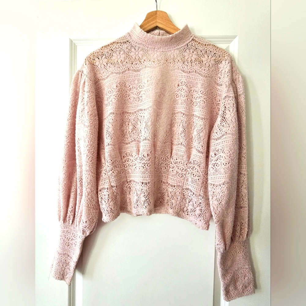 Free People Pink Lace Sweater